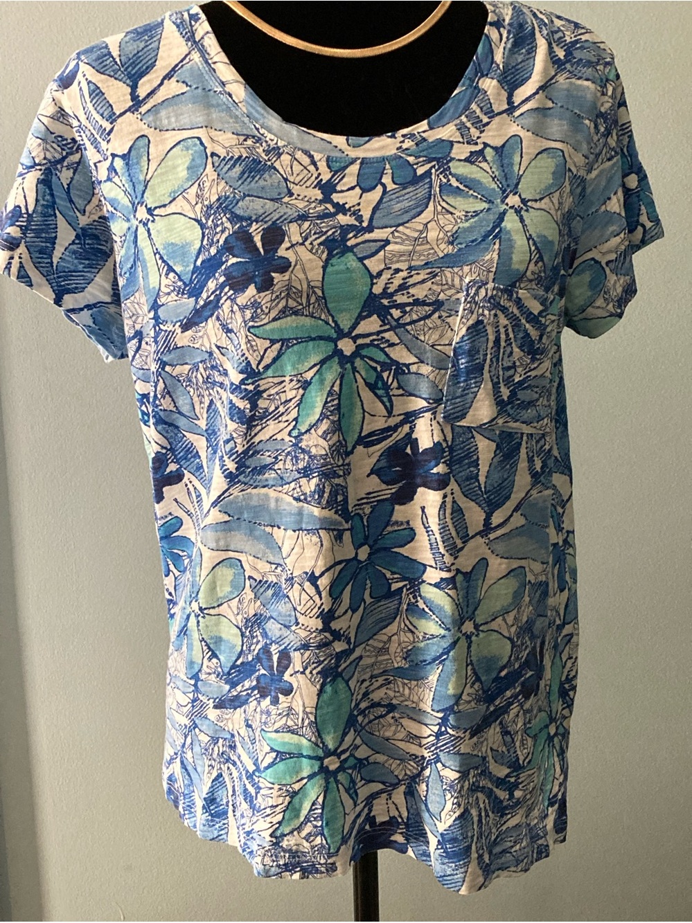 Escape by Habitat Clothes Floral Blue & Aqua Tee Resortwear Small Medium